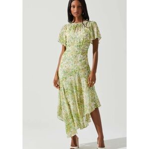 Astr High Low Dress in Green Floral